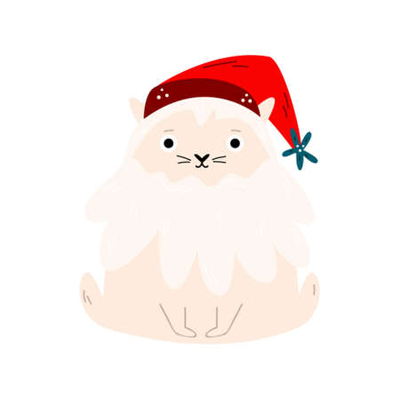 Vector illustration of a funny Christmas cat, kitten in a Santa hatのイラスト素材