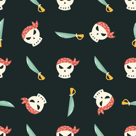 Vector seamless pattern with a pirates symbol skulls and swordのイラスト素材