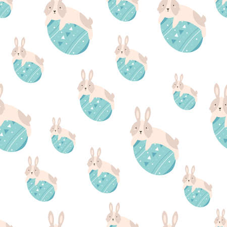 Seamless pattern with cute rabbits and Easter eggs. Vector illustration for prints, fabrics, wallpapers.のイラスト素材