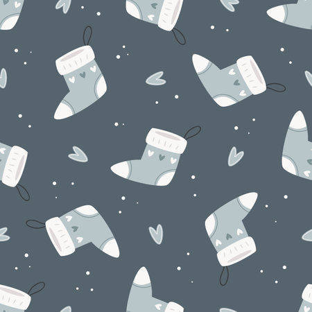 Christmas seamless pattern with holiday knitted socks. Holiday design for fabrics, gift boxes, wrapping paper.のイラスト素材