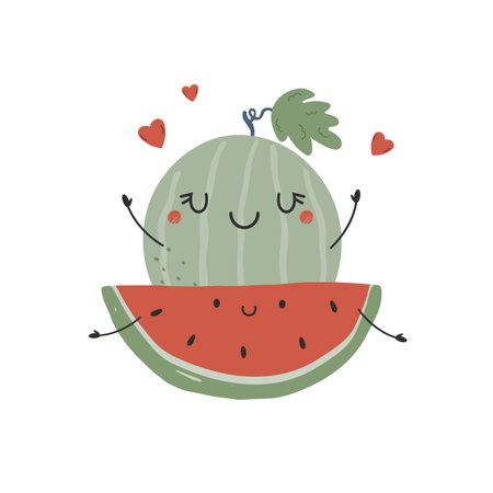 Vector illustration with funny cheerful characters watermelons. Fruit poster designのイラスト素材