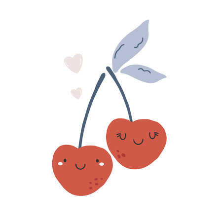 Vector illustration with funny sweet cherry characters. Fruit poster designのイラスト素材