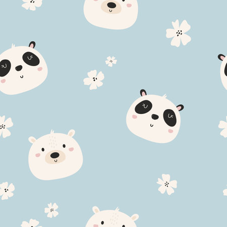 Seamless pattern with cute animals polar bear and pandaのイラスト素材