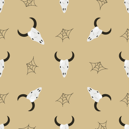 Seamless pattern with spider web and animal skull, Halloween designのイラスト素材