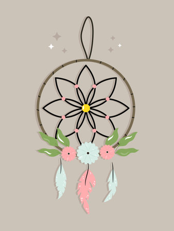 Vector composition, design with dreamcatcher in bohemian styleのイラスト素材