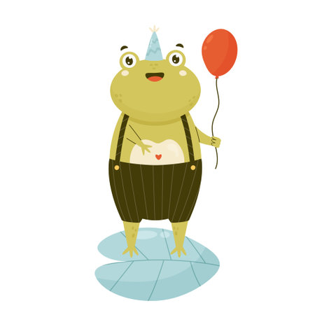 Vector illustration of a birthday frog in trousers with balloonのイラスト素材
