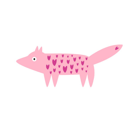 Vector illustration of a pink fox in hearts in a modern trendy flat style.のイラスト素材
