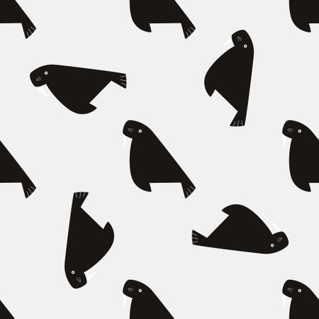 Seamless pattern with monochrome black walruses.のイラスト素材
