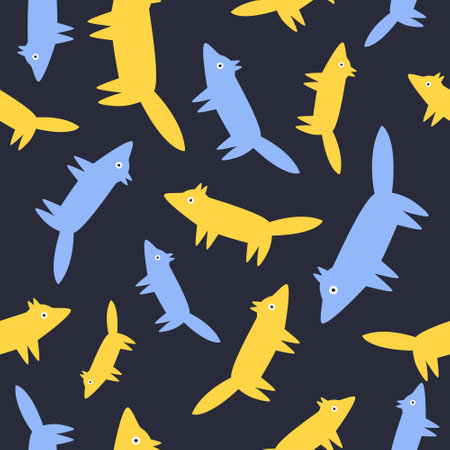 Seamless pattern with yellow and blue foxes.のイラスト素材