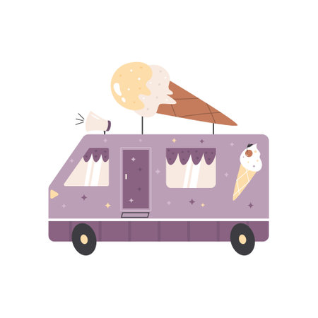 Vector illustration of wagon with ice cream.のイラスト素材