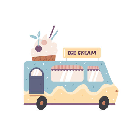 Vector illustration of wagon with ice cream.のイラスト素材