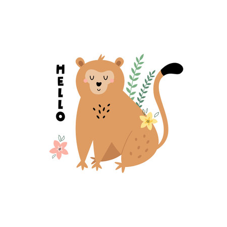 Vector illustration of funny dreaming monkey, apeのイラスト素材