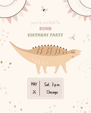 Birthday invitation template with cute dinosaurのイラスト素材