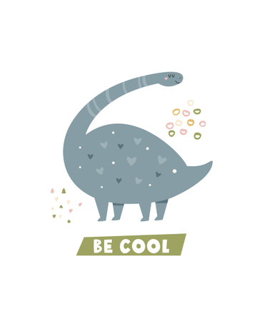 Funny illustration with dinosaur in a simple hand drawn styleのイラスト素材
