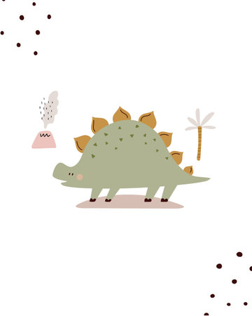 Funny illustration with dinosaur in a simple hand drawn styleのイラスト素材