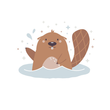 Vector illustration of a cute beaver swiming in a river.のイラスト素材