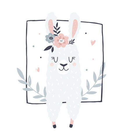 Vector illustration of a cute llama. Cute composition with adorable animal. Adorable animal for prints, frame arts, wall designsのイラスト素材