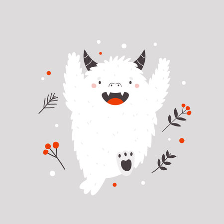 Vector illustration with a happy dancing yeti monsterのイラスト素材