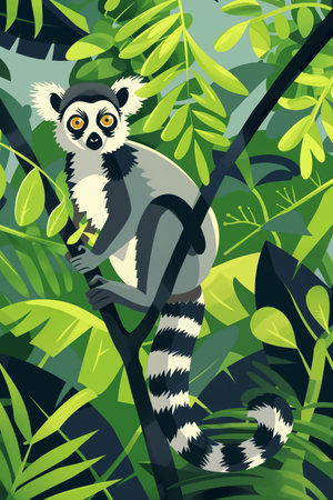 Colorful poster, placard with lemur, symbol of Madagascar island.の素材
