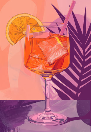 Vibrant poster with vintage aesthetics of aperol spritz aperitivo in a glass. Frame art design, wall decoration for bars, cafe, restaurantsの素材