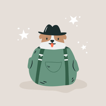 Vector illustration of a dog sitting in a backpack. Vacation, journey vibeのイラスト素材