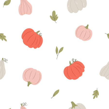 Playful Autumn Cartoon Seamless Pattern with Colorful Pumpkins. Design for Textile and Wallpaperのイラスト素材