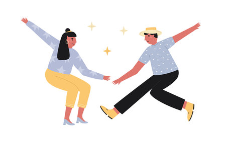 Vector Illustration of a Couple Dancing Swing. Perfect for Dance and Vintage Themed Designsのイラスト素材