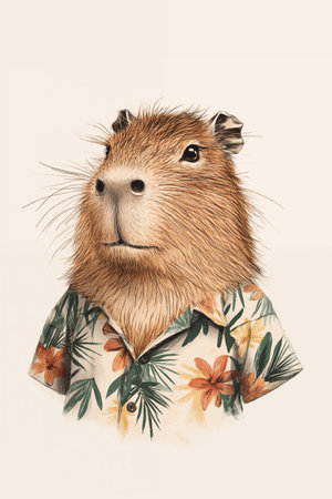 Portrait of a cute capybara wearing t-shirt. Good for nursery decorations, greeting cards. Ai...