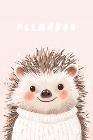 Portrait of a cute hedgehog wearing knitted jacket. Good for nursery decorations, greeting cards.の写真素材
