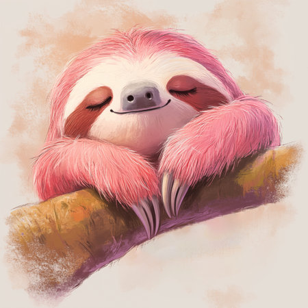 Portrait of a funny sloth sleeping at the tree. Good for nursery decorations, poster, cards. Ai generatedの写真素材