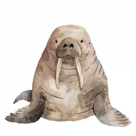 Cute watercolor illustration of a walrus. Ai generated imageの写真素材