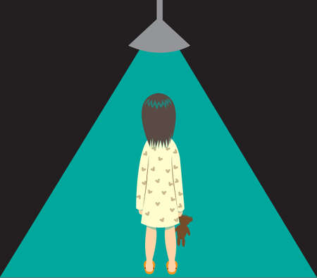 Little girl is alone in darknessのイラスト素材