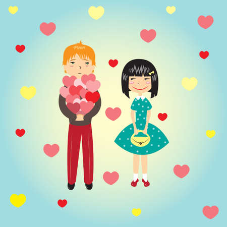 Young boy wants to say about his loveのイラスト素材