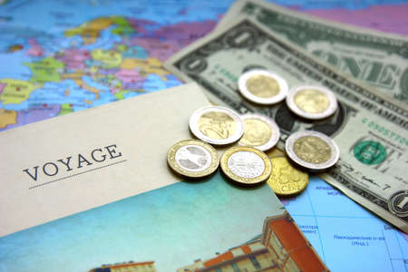 Map, note book for planning and moneyの写真素材