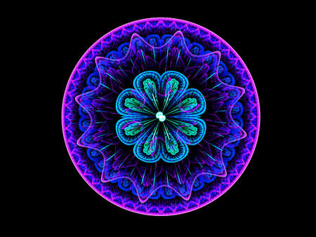 Blue mandala on blackの写真素材