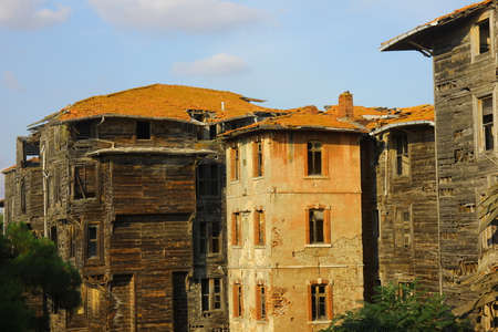 Old destroyed wooden building in Buyukada islandの写真素材
