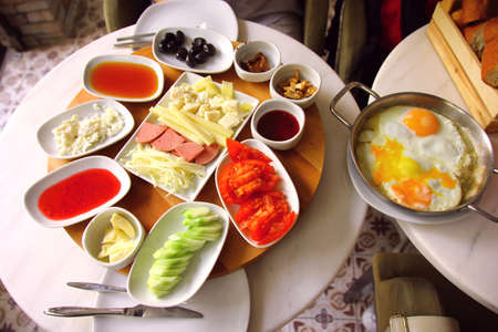 Turkish breakfast: in Istambul cafeの写真素材