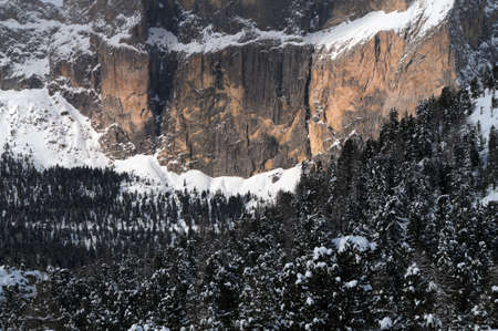 the Sella Group with snow in the Italian Dolomites, Italy.の写真素材