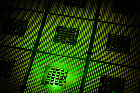 Aligned CPU Processors with Green Light Effectsの写真素材