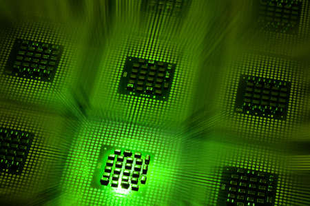 Aligned CPU Processors with Green Light Effectsの写真素材