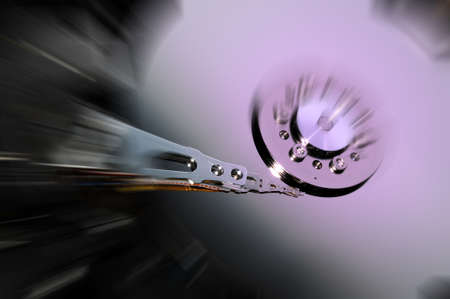Close up of Open Hard Drive with postproduction effectsの写真素材