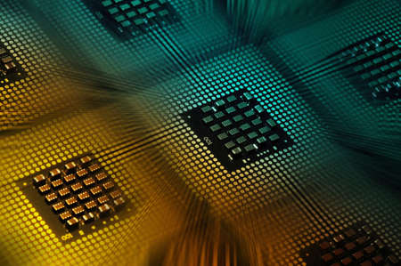 CPU Processor aligned with lights postproduction effectsの写真素材