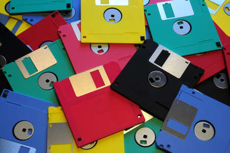 Multicolored floppy disk 3.5 for old computers.の写真素材