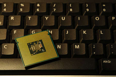 Close Up of Computer CPU on a keyboard. background. Technology concept.
