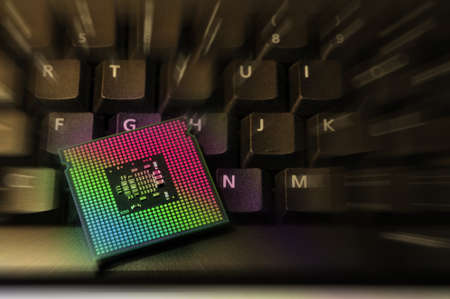 Close Up of Computer CPU on a keyboard. background. Technology concept.の写真素材