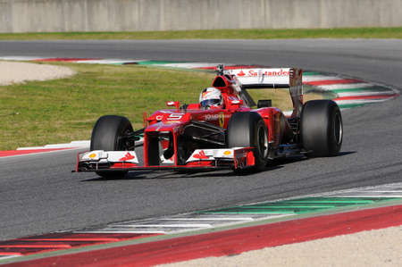 MUGELLO CIRCUIT, ITALY - OCT: Sebastian Vettel of Scuderia Ferrari F1 on Show session during FINALI MONDIALI FERRARI, 2015, in Mugello Circuit, Italyのeditorial素材