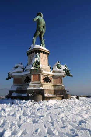 Statue of David, located at Piazzale Michelangelo, Florence. Winter season, Italy.のeditorial素材