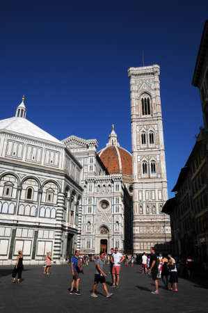 The Cathedral of Santa Maria del Fiore with the Baptistery and the Giotto's bell tower in Florence. Italy.のeditorial素材