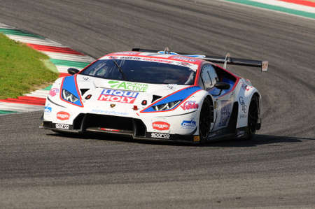 Mugello Circuit, Italy - 6 October, 2017: Lamborghini Huracan of OMBRA Srl Team driven by CASSARA' Marco - GENTILI Roberto during the final round of C.I. Gran Turismo Super GT3-GT3 in Mugello Circuit.のeditorial素材