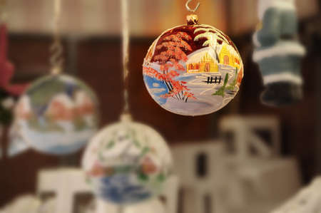 Christmas balls in a market, ornaments.の写真素材